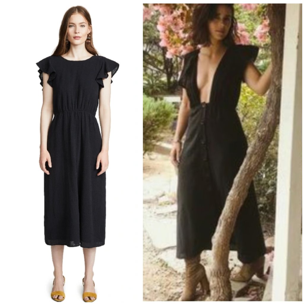 Rachel Pally Cathleen Midi Dress Gauze Reversible Black Open Back Buttons Size M